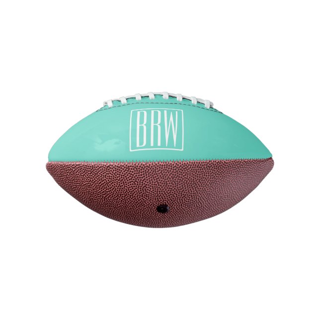 Bold Modern 3 Initials Monogram | White On Aqua American Football (Rotated 270)