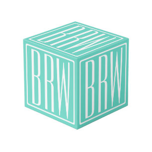 Bold Modern 3 Initials Monogram White On Aqua Cube