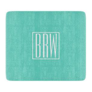 Bold Modern 3 Initials Monogram White On Aqua Cutting Board