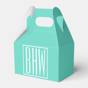 Bold Modern 3 Initials Monogram   White On Aqua Favour Box
