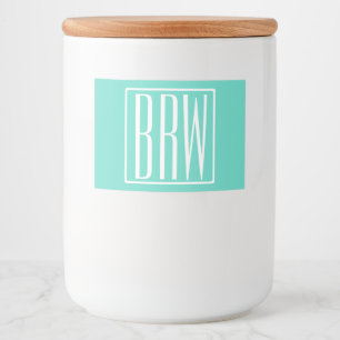 Bold Modern 3 Initials Monogram   White On Aqua Food Label
