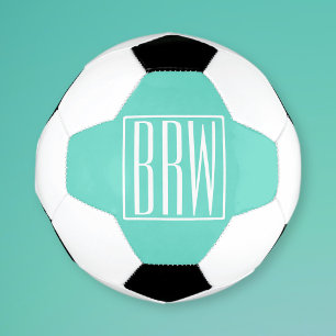 Bold Modern 3 Initials Monogram   White On Aqua Football