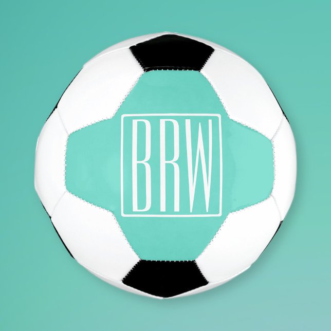 Bold Modern 3 Initials Monogram | White On Aqua Football (Creator Uploaded)