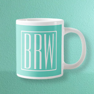 Bold Modern 3 Initials Monogram White On Aqua Large Coffee Mug