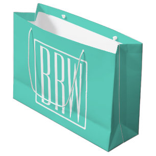 Bold Modern 3 Initials Monogram   White On Aqua Large Gift Bag