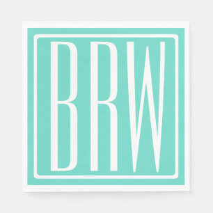 Bold Modern 3 Initials Monogram   White On Aqua Napkin