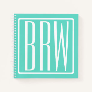 Bold Modern 3 Initials Monogram   White On Aqua Notebook