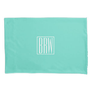Bold Modern 3 Initials Monogram   White On Aqua Pillowcase