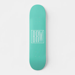 Bold Modern 3 Initials Monogram   White On Aqua Skateboard