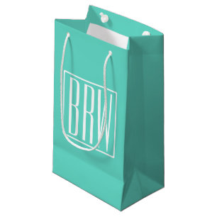 Bold Modern 3 Initials Monogram   White On Aqua Small Gift Bag