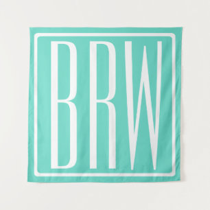 Bold Modern 3 Initials Monogram   White On Aqua Tapestry