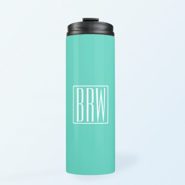 Bold Modern 3 Initials Monogram | White On Aqua Thermal Tumbler (Creator Uploaded)