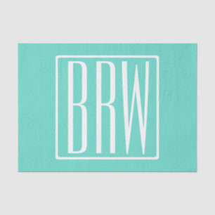 Bold Modern 3 Initials Monogram   White On Aqua Tissue Paper