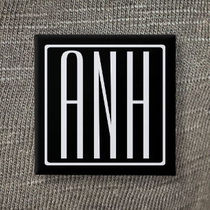 Bold Modern 3 Initials Monogram   White On Black 15 Cm Square Badge