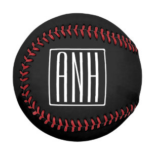 Bold Modern 3 Initials Monogram   White On Black Baseball