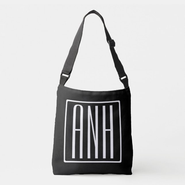 Bold Modern 3 Initials Monogram | White On Black Crossbody Bag (Front)