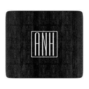Bold Modern 3 Initials Monogram   White On Black Cutting Board