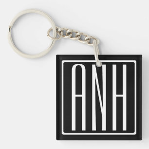 Bold Modern 3 Initials Monogram White On Black Key Ring