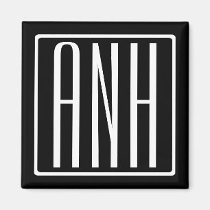 Bold Modern 3 Initials Monogram White On Black Magnet