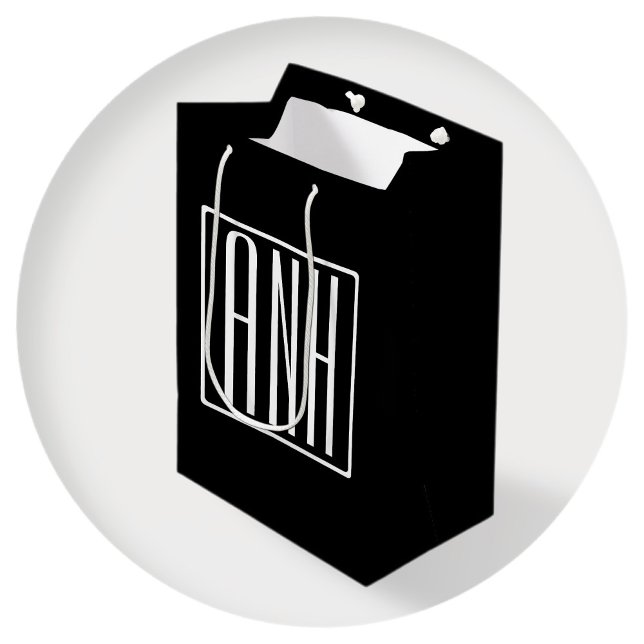 Bold Modern 3 Initials Monogram | White On Black Medium Gift Bag (Creator Uploaded)