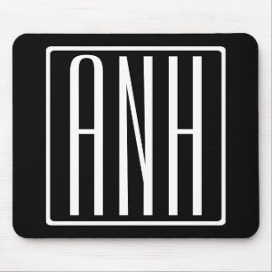 Bold Modern 3 Initials Monogram   White On Black Mouse Mat