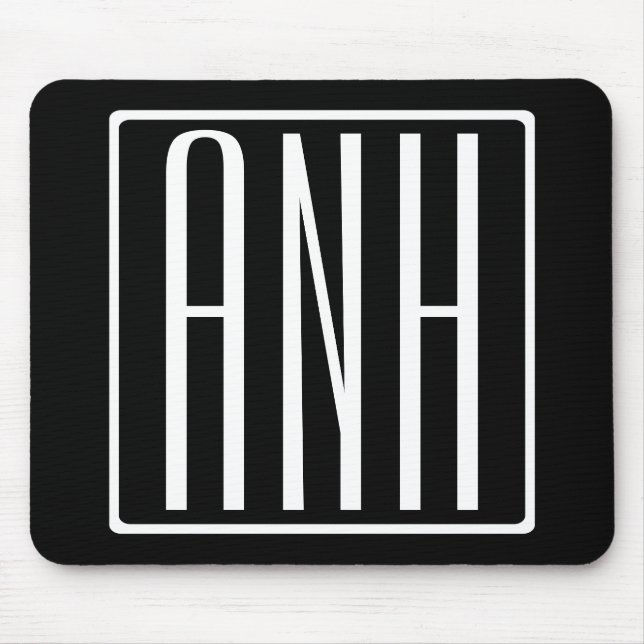 Bold Modern 3 Initials Monogram | White On Black Mouse Mat (Front)