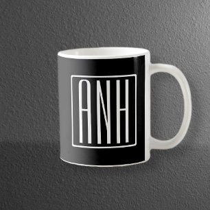Bold Modern 3 Initials Monogram   White On Black Mug