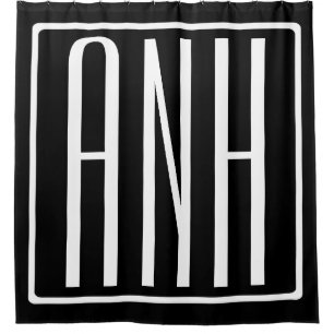 Bold Modern 3 Initials Monogram   White On Black Shower Curtain
