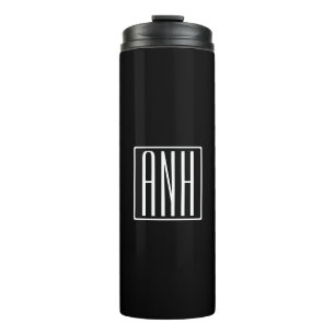 Bold Modern 3 Initials Monogram   White On Black Thermal Tumbler