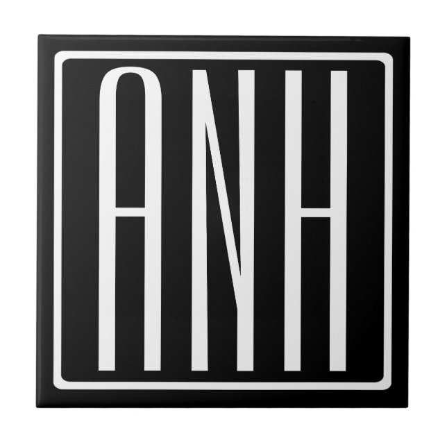 Bold Modern 3 Initials Monogram | White On Black Tile (Front)
