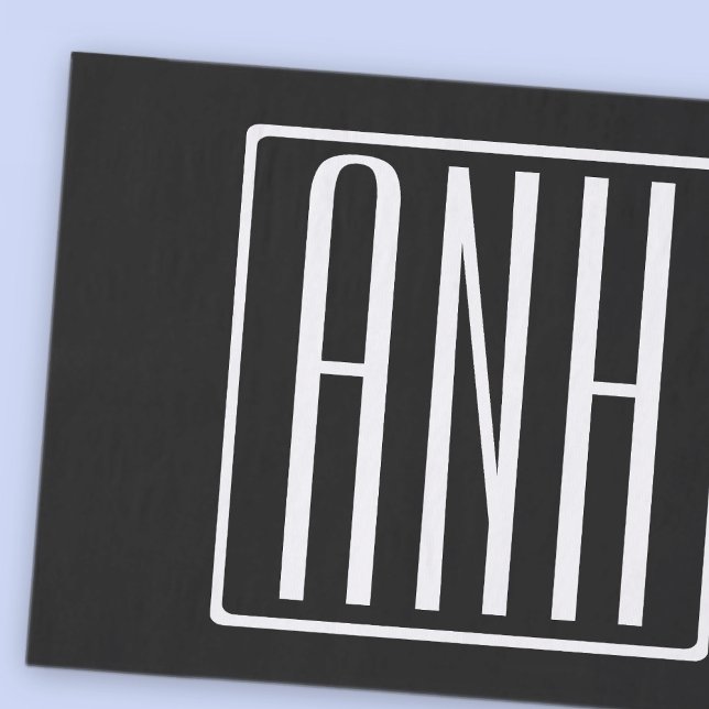 Bold Modern 3 Initials Monogram | White On Black Tissue Paper (Creator Uploaded)