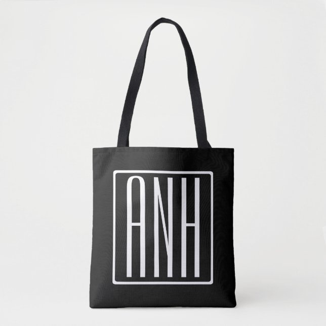Bold Modern 3 Initials Monogram | White On Black Tote Bag (Front)