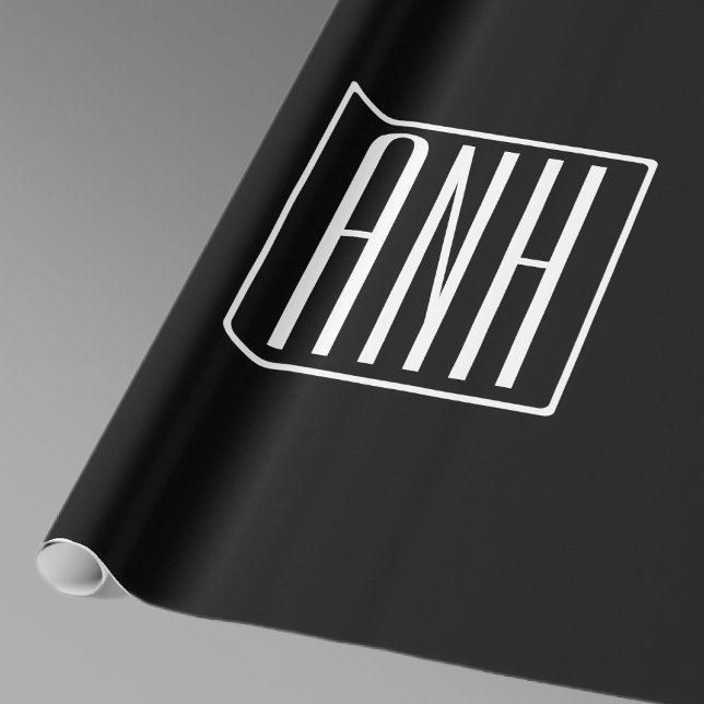 Bold Modern 3 Initials Monogram | White On Black Wrapping Paper (Creator Uploaded)