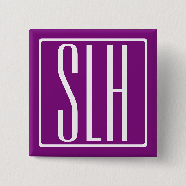 Bold Modern 3 Initials Monogram | White & Purple 15 Cm Square Badge (Front)