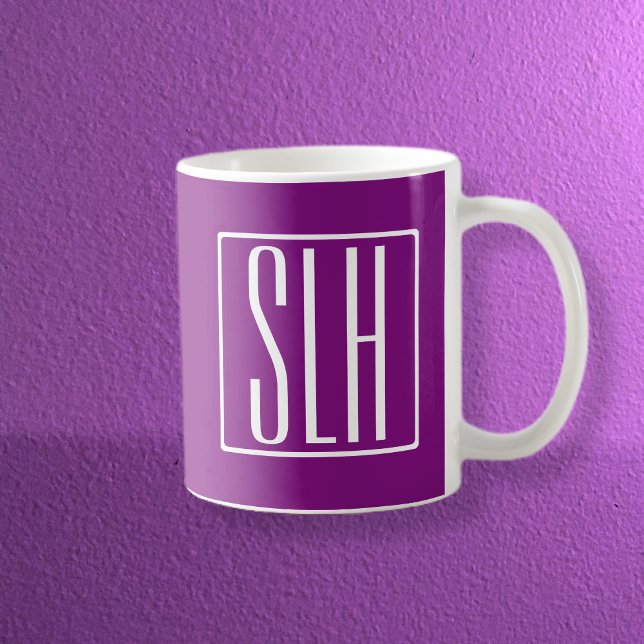 Bold Modern 3 Initials Monogram | White & Purple Coffee Mug (Creator Uploaded)