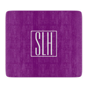 Bold Modern 3 Initials Monogram White & Purple Cutting Board