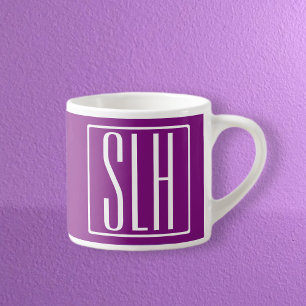 Bold Modern 3 Initials Monogram   White & Purple Espresso Cup
