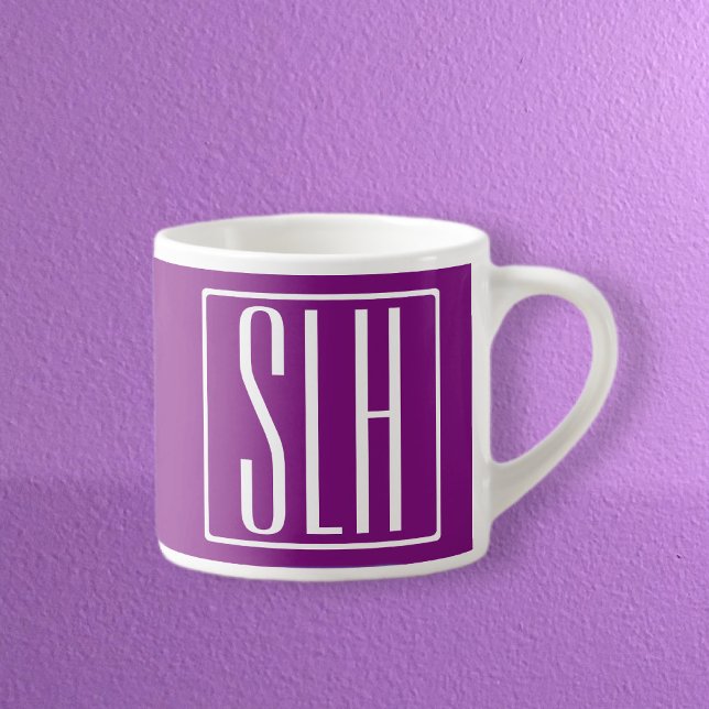 Bold Modern 3 Initials Monogram | White & Purple Espresso Cup (Creator Uploaded)