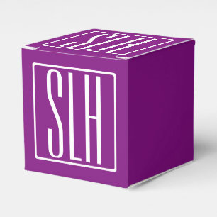 Bold Modern 3 Initials Monogram   White & Purple Favour Box