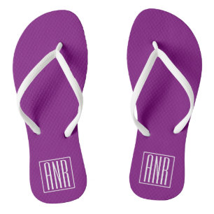 Bold Modern 3 Initials Monogram   White & Purple Flip Flops