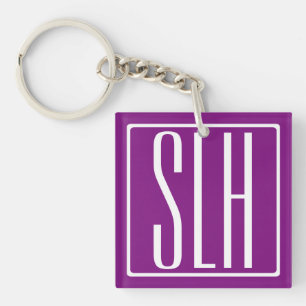 Bold Modern 3 Initials Monogram White & Purple Key Ring