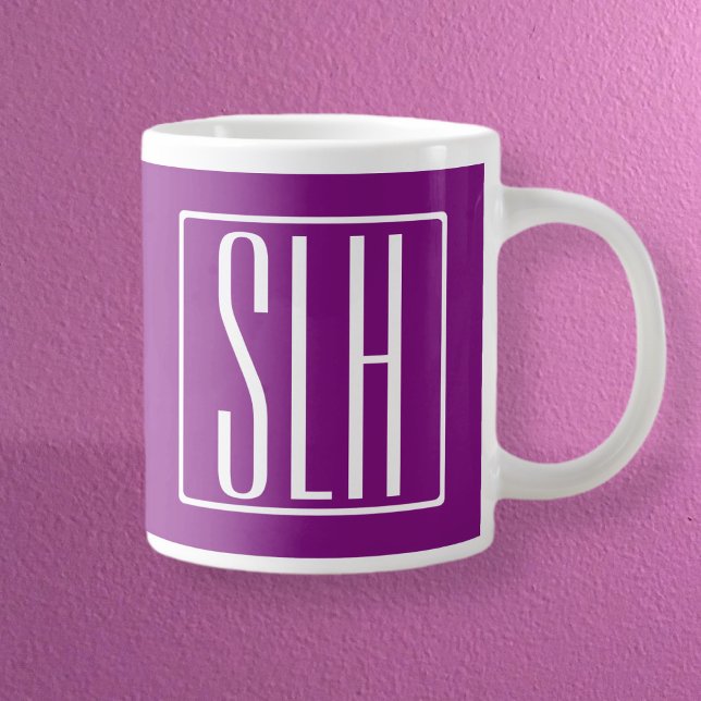 Bold Modern 3 Initials Monogram | White & Purple Large Coffee Mug (Creator Uploaded)