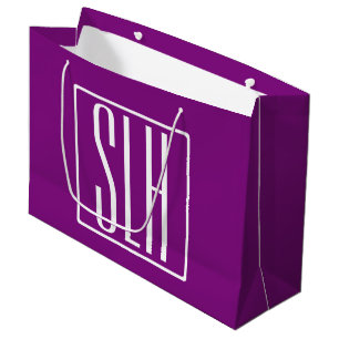 Bold Modern 3 Initials Monogram   White & Purple Large Gift Bag
