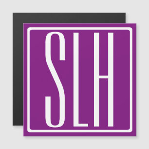 Bold Modern 3 Initials Monogram   White & Purple Magnetic Invitation
