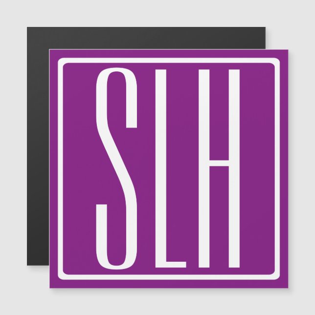 Bold Modern 3 Initials Monogram | White & Purple Magnetic Invitation (Front/Back)