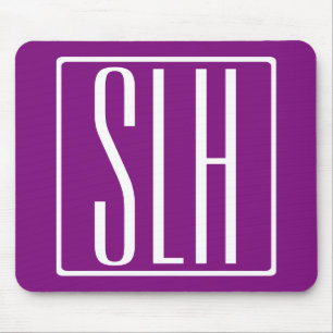 Bold Modern 3 Initials Monogram White & Purple Mouse Mat