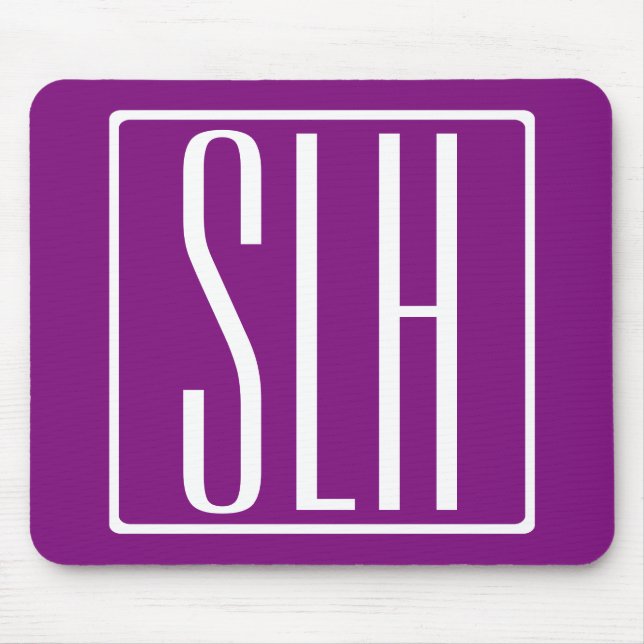 Bold Modern 3 Initials Monogram | White & Purple Mouse Mat (Front)