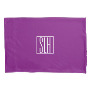 Bold Modern 3 Initials Monogram White & Purple Pillowcase