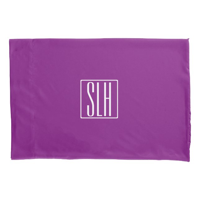 Bold Modern 3 Initials Monogram | White & Purple Pillowcase (Front)