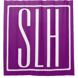 Bold Modern 3 Initials Monogram   White & Purple Shower Curtain